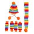 thumbnail image 3 of Perro Bufanda Sombrero de Punto Rayas Sombreros Calcetines Mascotas Accesorios de Invierno 1 Unidades - Rainbow XS, tal se describe Yinane Calcetines de la bufanda del sombrero del pequeño perro, 3 of 8