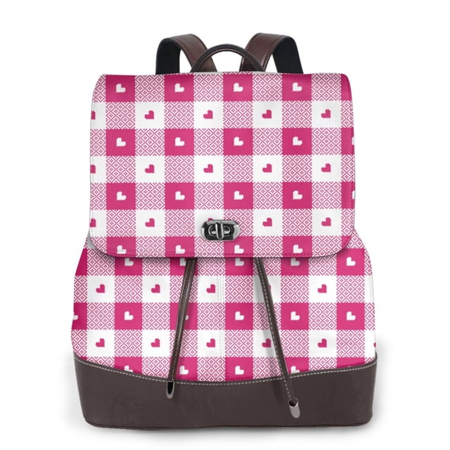 Disketp Plaid Heart Mochila de Cuero para Mujer, Bolso de Espalda Antirrobo con Estilo para Viaje, Trabajo y Uso Diario