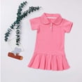 thumbnail image 4 of Coerni Toddler Girl Short Sleeve Solid Dress Lapel Pleated Cotton Dress for Little Girls Kiddies Summer Clothes Outfits, 4 of 4