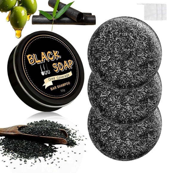 KYDA 3Pcs Gray Hair Reverse Bar Soap, Black Shampoo Bar for Hair and Beard Darke