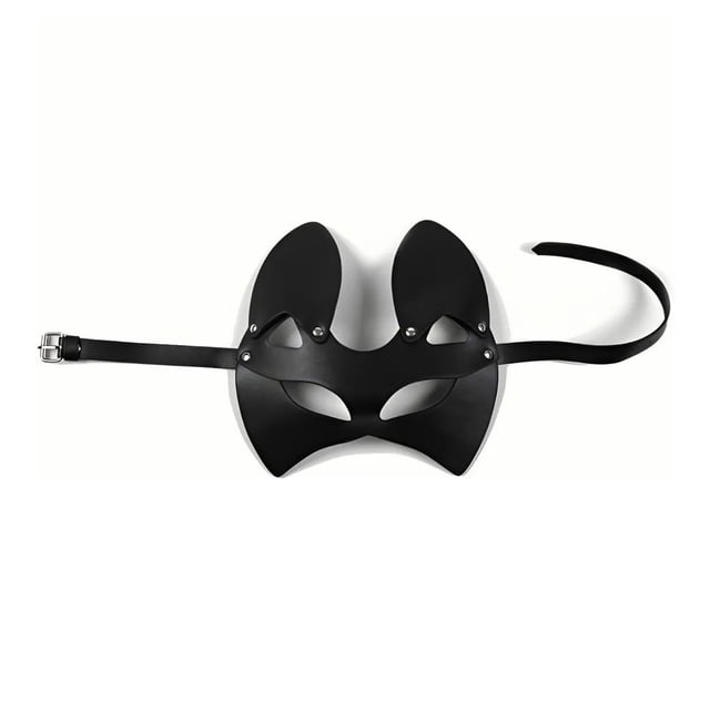 Accesorio de disfraz de gato de cuero de PU, suave, hecho a mano, estilo gótico punk misterioso, cubierta facial de gato para cosplay negra, borde bronceado simple