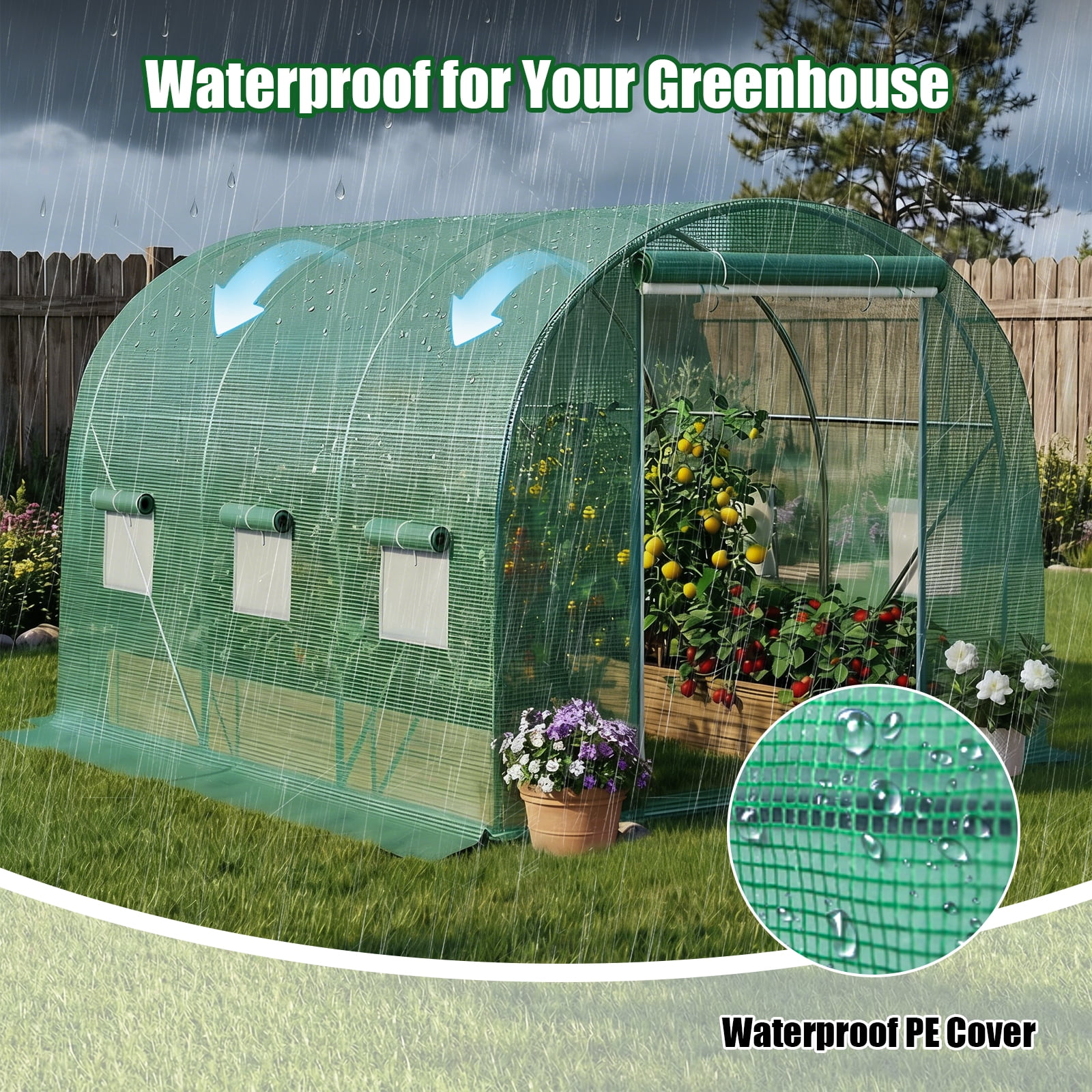 TANGJEAMER Greenhouse , Large Walk-in Greenhouse Reinforced Metal Frame, 6 Screen Windows and 1 Door, 10x7x7FT