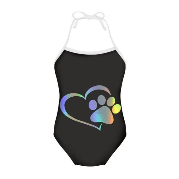 Kuiaobaty Colorful Dog Paw Design One Piece Kids Swimsuit, Kids Swimwear Sleeveless & Breathable, Elastic Kids Bikini Beach Summer Fit 1-2