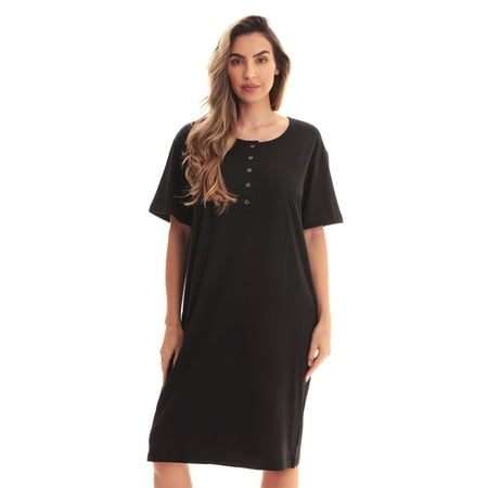 

Just Love Short Sleeve Nightgown / Night Shirts Sleep Dress for Women (Solid Black Small)