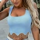 thumbnail image 2 of Chaleco de punto con flecos y tachuelas de retales sexy ajustado para mujer, camiseta de manga corta con hombros descubiertos de una línea OAVQHLG3B Store  lin121212, 2 of 5
