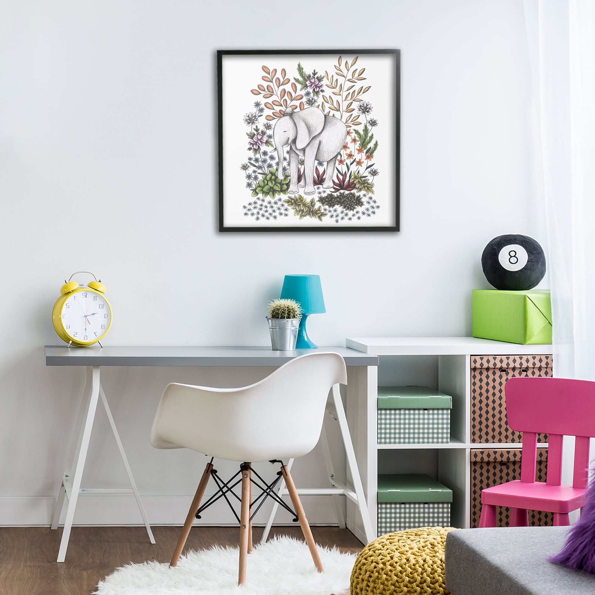 Jungle Wildlife Elephant Black Framed Giclee Art, design by Cecilia Battaini