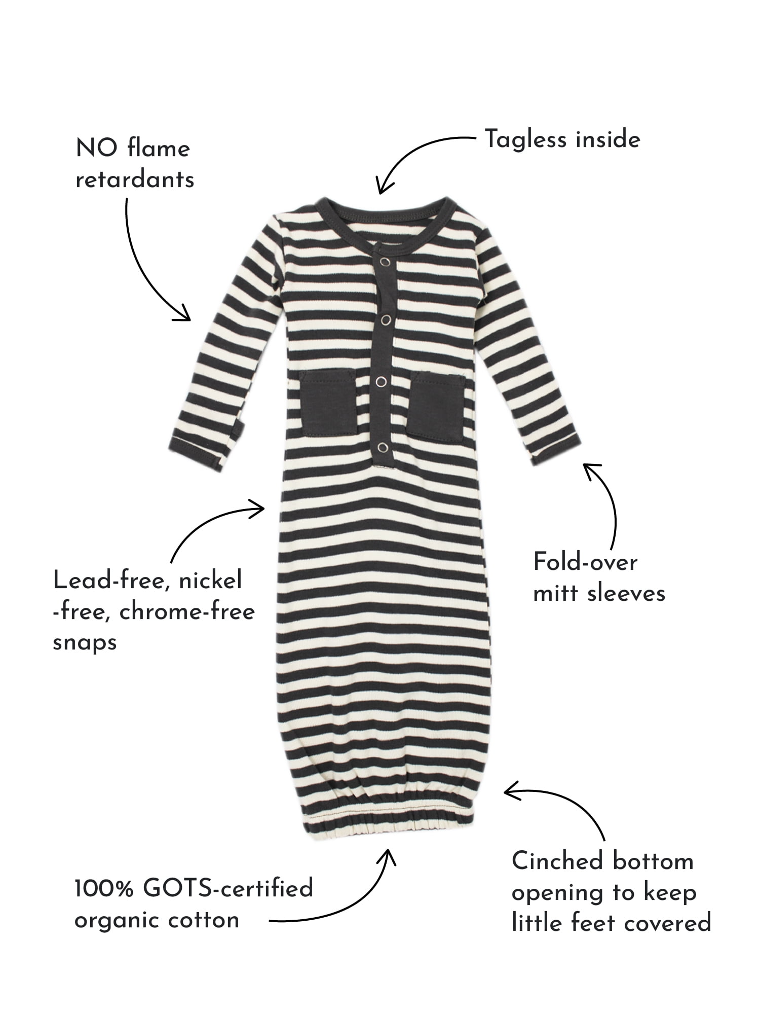 L'ovedbaby Baby Boy or Girl Unisex 100% Organic Cotton 3pc Gown, Sleep N Play & Hat Set, Size 0-3 Months