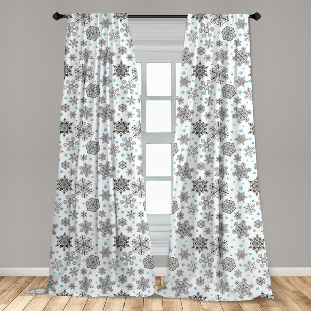 Snowflake Curtains 2 Panels Set Lace, Curtains For Winter Season