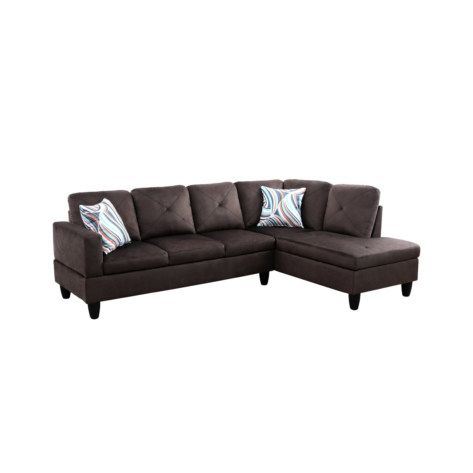 Hommoo 4 Seat Sectional Sofa Living Room Furniture Sets, Modern Microfiber L Shaped Couches and Sofas Model for Home, Espresso(No Ottomans)