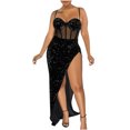 thumbnail image 2 of FcBaudy Camisole Sans Manches Robe Col en V, Robes d'Été pour Femmes, Robes pour Femmes Robe Fendue Irrégulière en Maille Solide Robe Col en V pour Femmes, 2 of 5