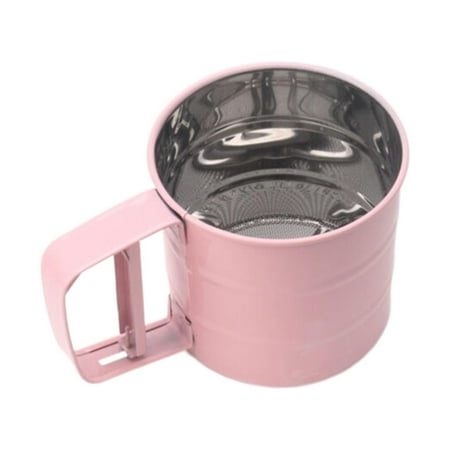 

JPGIF Hot Sales Pink Stainless Steel Fine Mesh Flour Icing Sugar Hand Shaker Single Mesh Layer Flat Kitchen Sieve