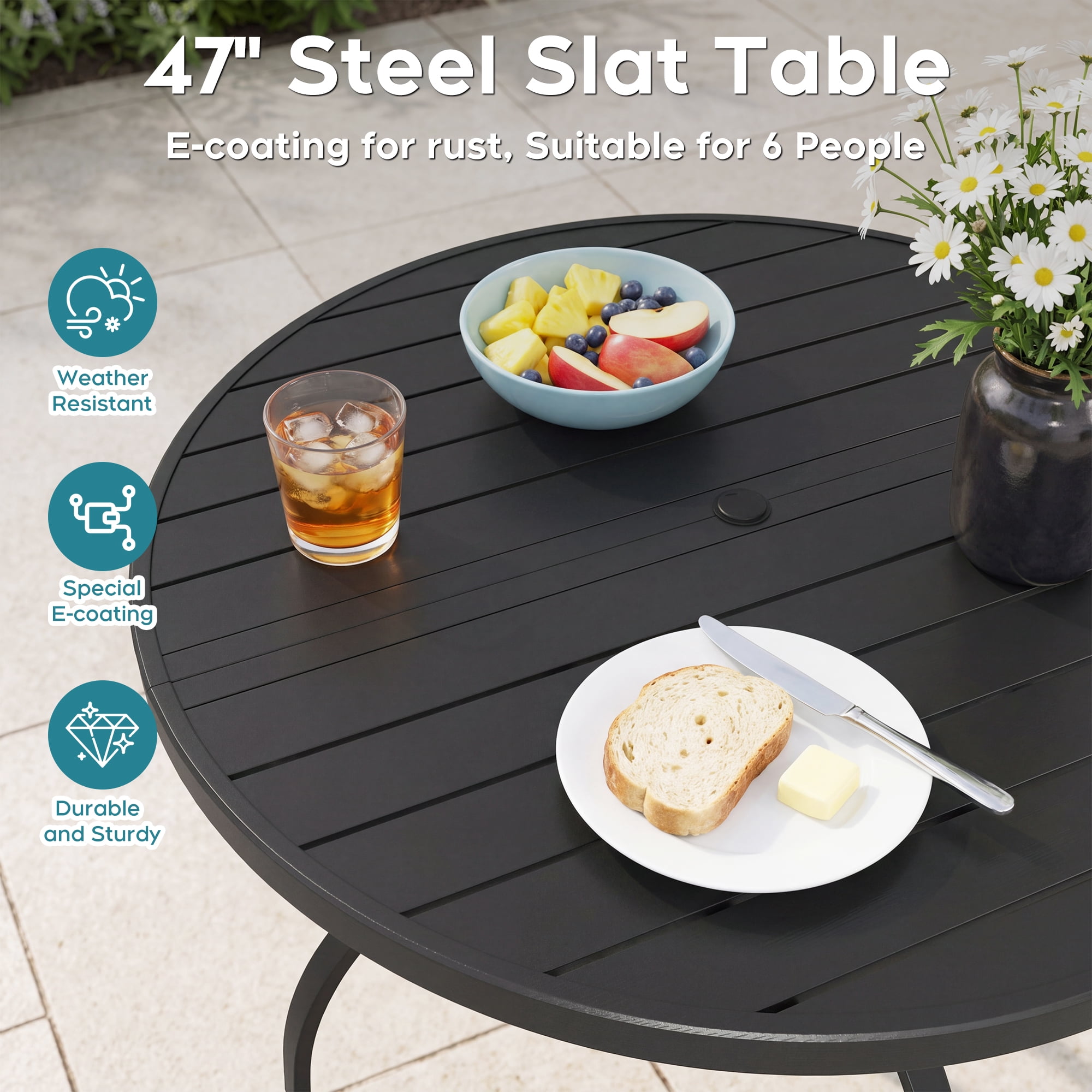 Oudoor Indoor Dinning Round Table Black