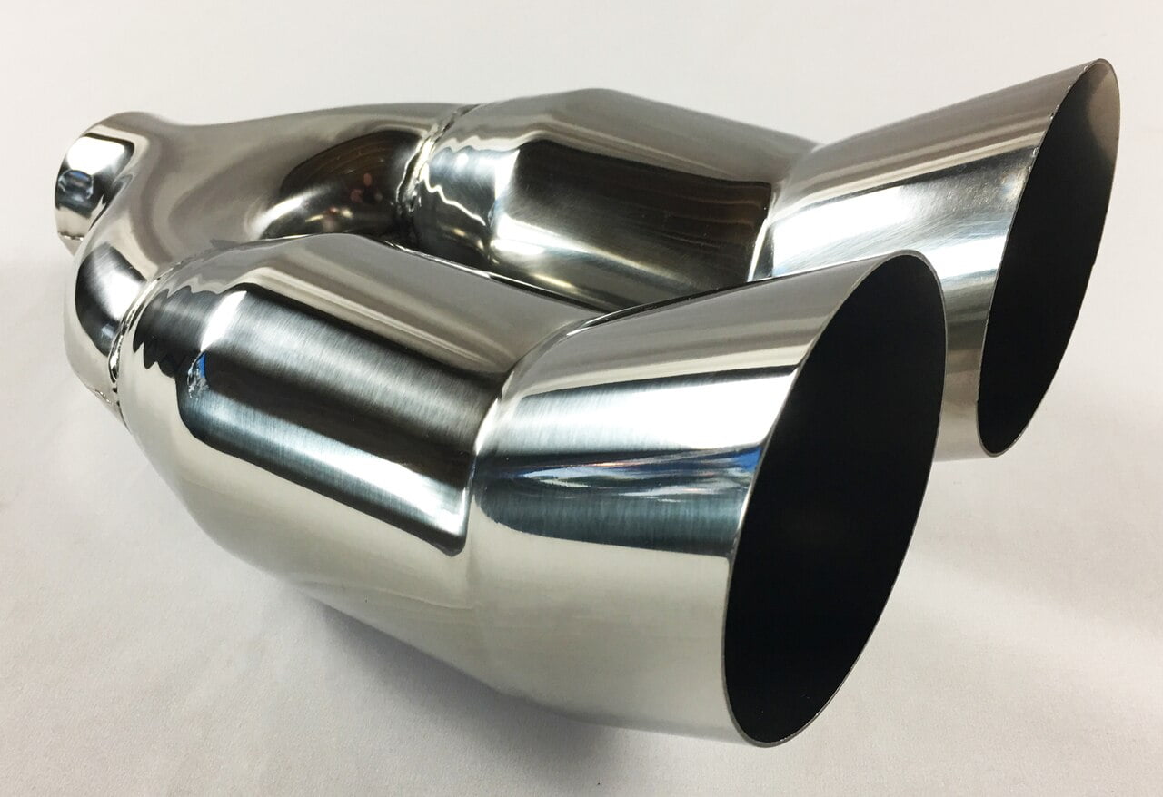 Exhaust Tip 2.25" Inlet Dual 3.50" Outlet 12.00" long Slant Stainless