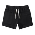 thumbnail image 1 of Men Solid Cotton Three-Point Pants Sports Elastic Mid-Waist Drawstring Workout Comfy Lace-Up Shorts（Black,2XL）, 1 of 6