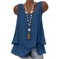 thumbnail image 4 of Women's Plain Double Layer Tank Top Summer Loose Fit Scoop Neck Sleeveless Tee Tank Flowy Casual Daily Wear Tops Navy, 4 of 9