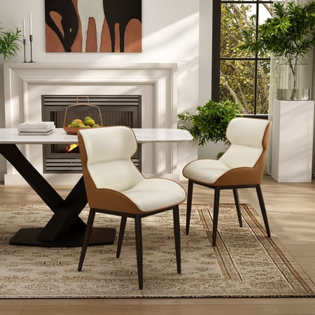 Dining Chairs Set of 2 Contemporary PU Leather Kitchen & Dining Room Chairs with Thick Foam Seat and Sturdy Metal Legs White Chairs