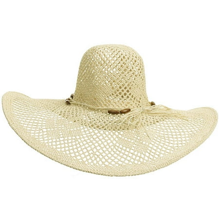 Floppy Straw Hat With Bead Trim
