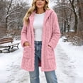 thumbnail image 6 of Womens Winter Long Sleeve Solid Fleece Open Front Hooded Cardigans Jacket Coats Outerwear with Pockets, 6 of 6