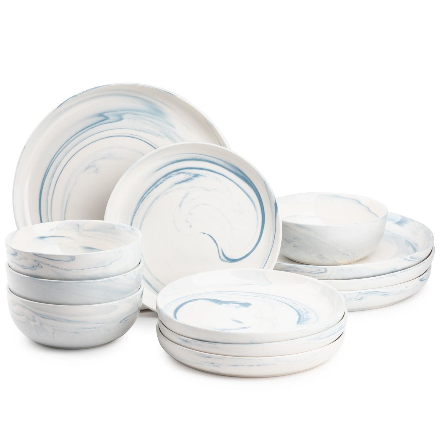 Thyme & Table Dinnerware Blue Marble Stoneware, 12 Piece Set