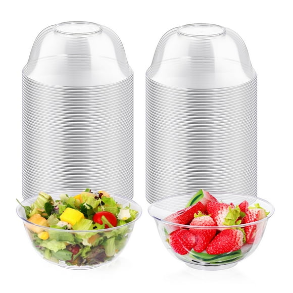 12 oz Clear Plastic Bowls 100 Pack Disposable Ice Cream Dessert Serving Salad Hard Small Bowls for Party Catering Fruits Parfaits Snacks