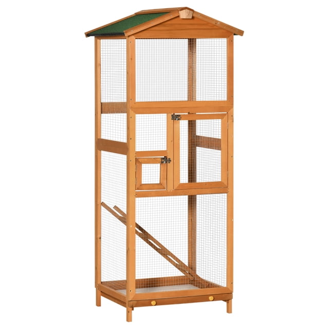 Support de Cage à Oiseaux avec Deux Portes et Échelle pour Pinsons, Orange