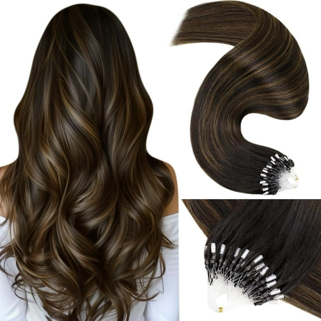 Laavoo Microlink Extensiones De Cabello Cabello Humano Balayage Marrón Micro Perlas Extensiones De Cabello Marrón Más Oscuro Con Marrón Claro Microloop Extensiones De Cabello Cabello Humano 14 Pulgada