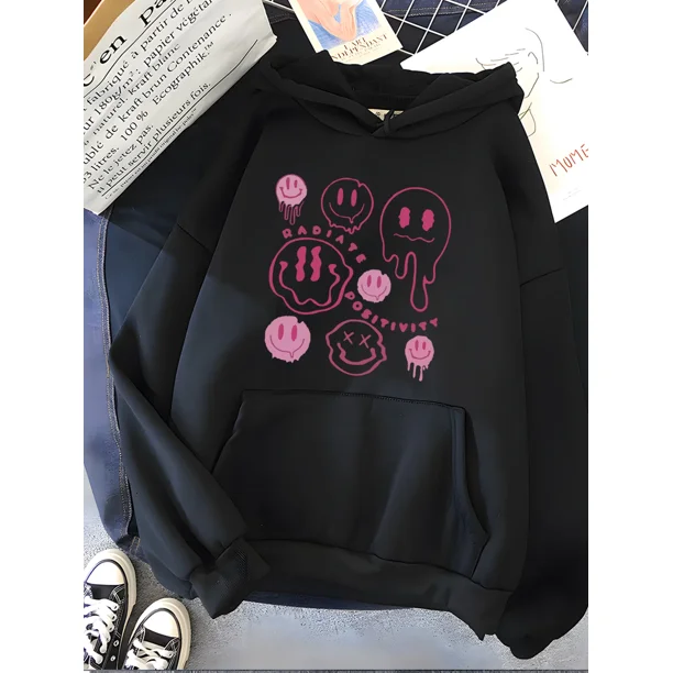 Hirsionsan-sudaderas con estampado gráfico divertido para mujer, ropa deportiva suave y holgada, sudadera cálida de lana, ropa de poliéster Y2k