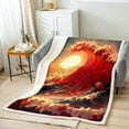 thumbnail image 1 of Couverture de Lit Vagues Rouges Coucher de Soleil au Bord de la Mer Couverture Légère Douce Confortable Luxe Vague de Mer Couverture en Polaire Plage Océan Couverture en Flanelle pour Canapé Chambre Bureau Voyage Toutes Saisons (Simple 60"x80 Pouces), 1 of 4