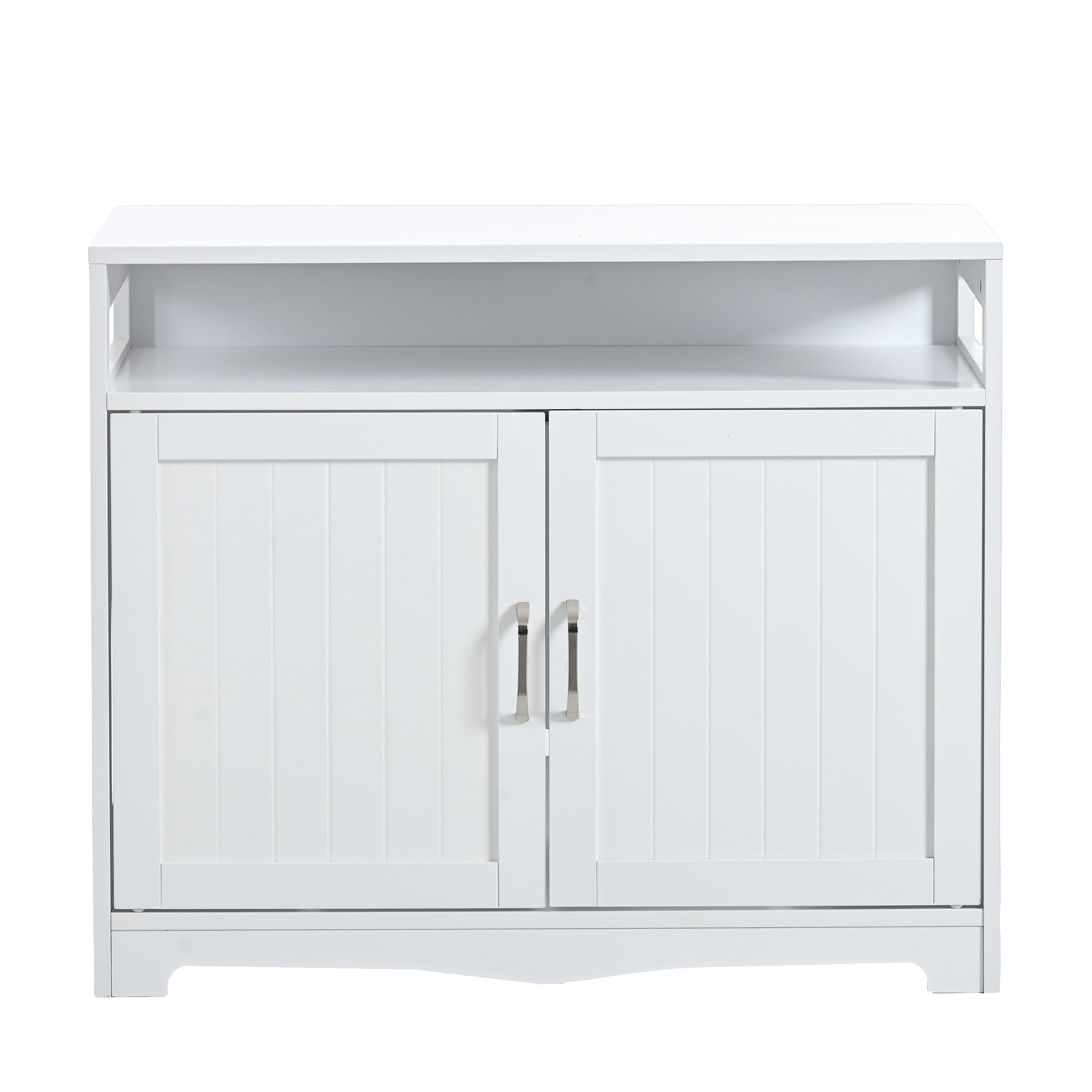 Litter Box Enclosure Furniture with Hidden Plug & 2 Doors, Large Wooden Cat Washroom Storage Bench Side Table, Indoor Pet House, White