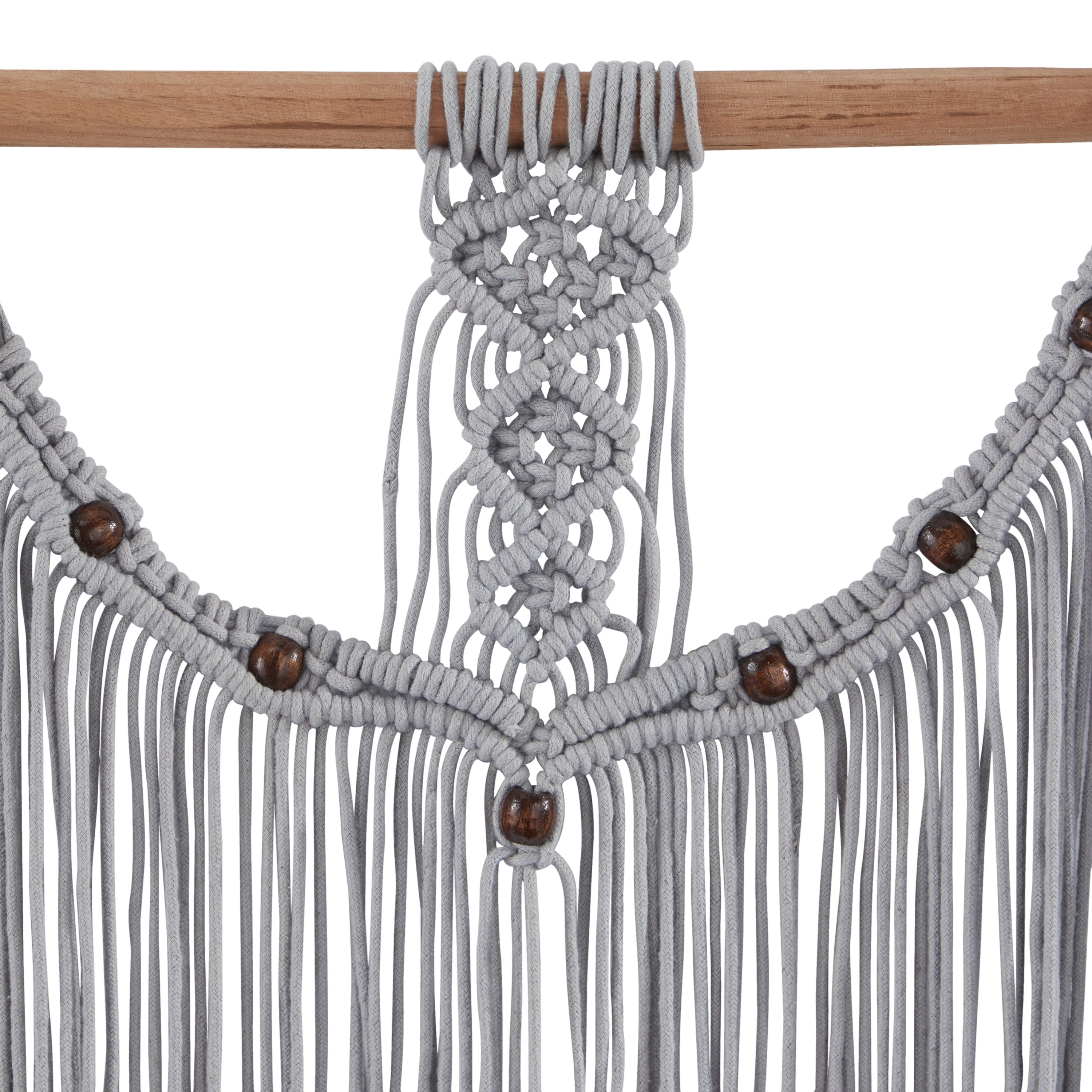 DecMode Gray Cotton Intricately Weaved Macrame Wall Decor with Beaded Fringe Tassels