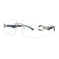 Cougar OG Gangster Rapper Clear Lens Rimless Wood Buffs Eyeglasses Silver