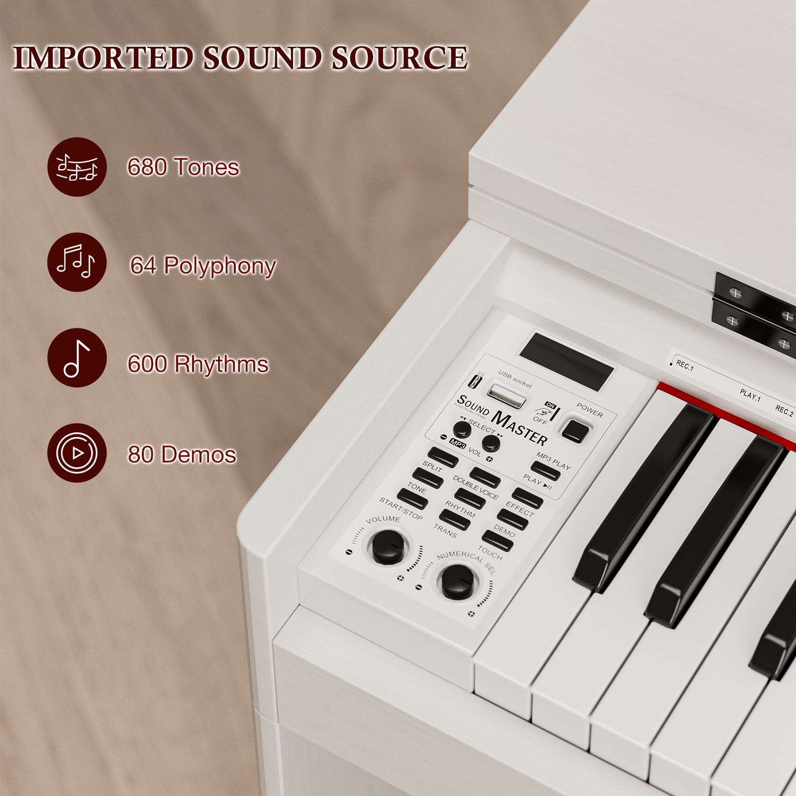 UMOMO 88 Key Digital Piano Keyboard with Piano Bench, Full Size Electric Piano with Piano Stand, Headphone Jack, 3 Pedal, Electronic Piano for Beginner, Adults, White