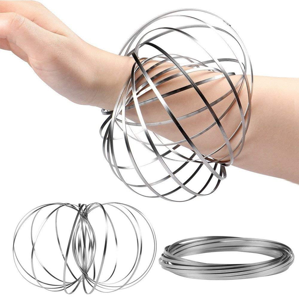 Educational Spring Toy Multi Sensory Interactive 3D Shaped Magic Flow Rings-Galactic GlobeToy,RaveAccessories Kinetic Spring Bracelet 3D Sculpture Ring Flow Ring Rainbow 