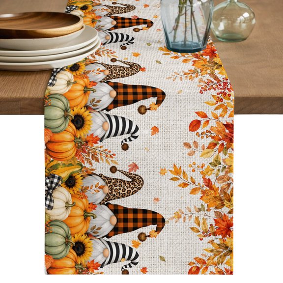 Table Runners 70 Inches Long Dress Scarves, Thanksgiving Farmhouse Coffee/Dining/Kitchen Table Decor, Holiday Table Runner, Gnomes Pumpkin Sunflower Maple Leaves Linen 13x70 Inch