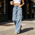 thumbnail image 7 of Zormilly Wide Leg Jeans for Women Elastic High Waisted Stretchy Fashion Jeans with Pockets Printed Straight Leg Jeans, 2XS-L, 7 of 7