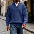 thumbnail image 6 of TOUMENY Men Sweater Stand Collar Long Sleeve Solid Casual Loose Warm Pullover Fall Winter Fashion Half Zip Knit Tops Navy L, 6 of 7