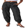 thumbnail image 2 of LYMAYTER Women Wide Leg Jeans Elastic Waist Wide Loose Drawstring for Denim Pants with Check Pocket S-XL, 2 of 6