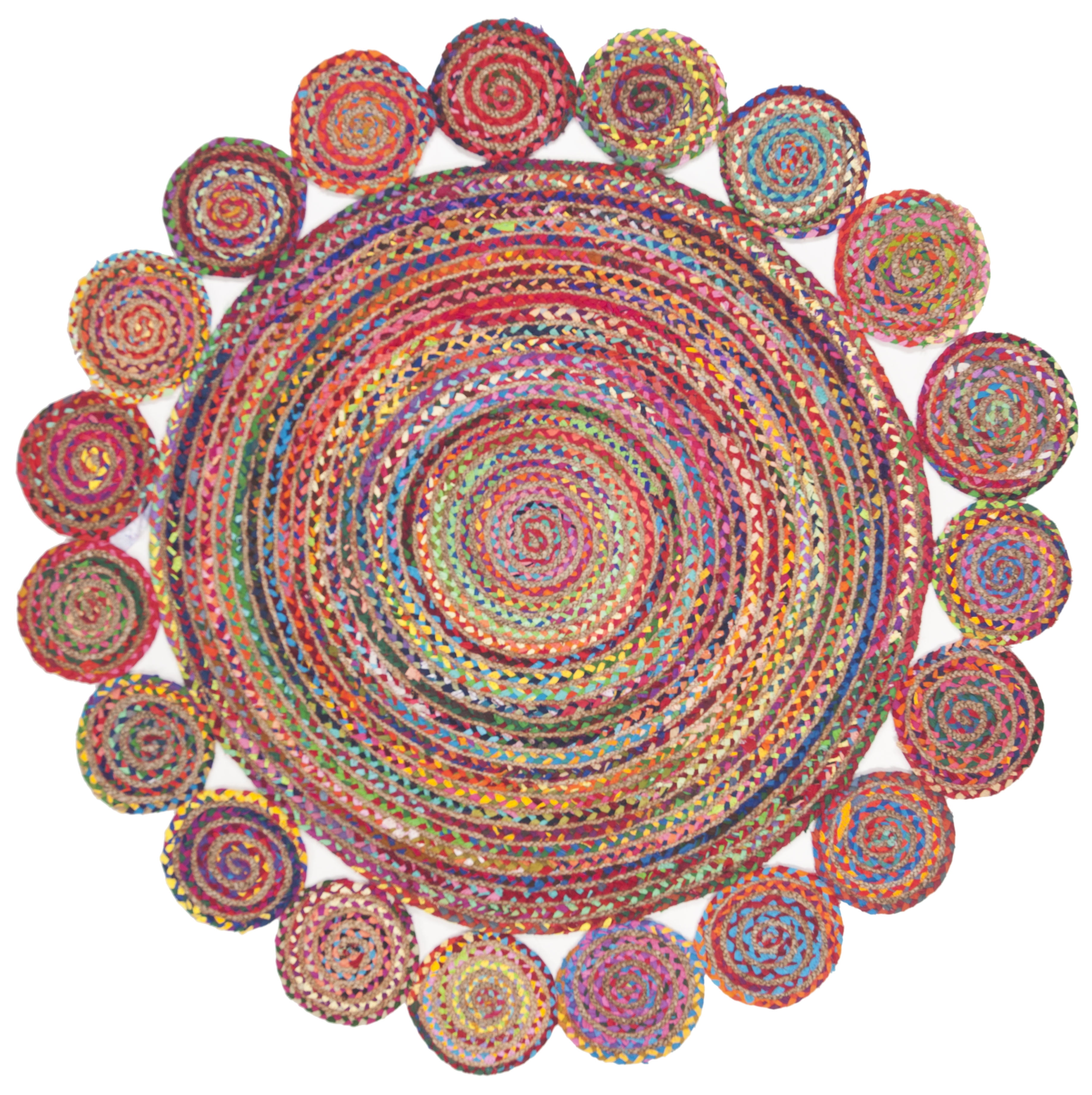 SAFAVIEH Cape Cod Hamilton Braided Circles Area Rug, 5' x 5' Round, Red/Multi
