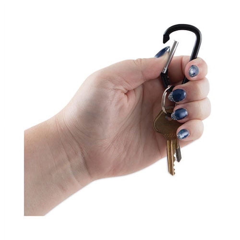 Carabiner Key Chains, Split Key Rings, Aluminum, Black, 10/pack | Bundle of 10 Packs