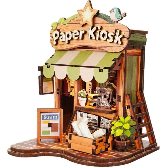 DIY Mini House Wooden Building Kit with LED Lights, Laser Cut 3D Puzzle Craft for Adults Bookshelf Decor