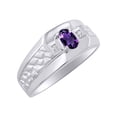 thumbnail image 4 of RYLOS Men's Rings 14K White Gold Classic Nugget 6X4MM Oval Gemstone & Diamond Ring Amethyst February Birthstone Rings Size 13, 4 of 7