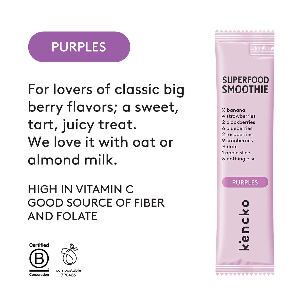 Kencko Purples Instant Superfood Fruit & Veggie Smoothies, .636 oz, 4 Pack