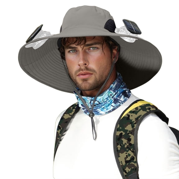 FUZHIQ Solar Fan Hat for Men Women Wide Brim Cooling Outdoor Hat Fishing Hiking UPF 50 USB & Solar Powered,One Size