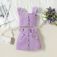 thumbnail image 2 of Odeerbi Kids Girls Skirt Outfits Summer Clothes Cotton Suspenders Ruffle Sleeve Tank Tops Buttons Skirt with Belt Fashion Two-piece Set 3-8 Years Purple, 2 of 6