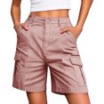 thumbnail image 2 of GIPQJK Womens Cargo Shorts Elastic Waist Casual Bermuda Shorts with Multi Pockets Travel Lightweight Knee Length Outdoor Long Jorts,Pink M, 2 of 7