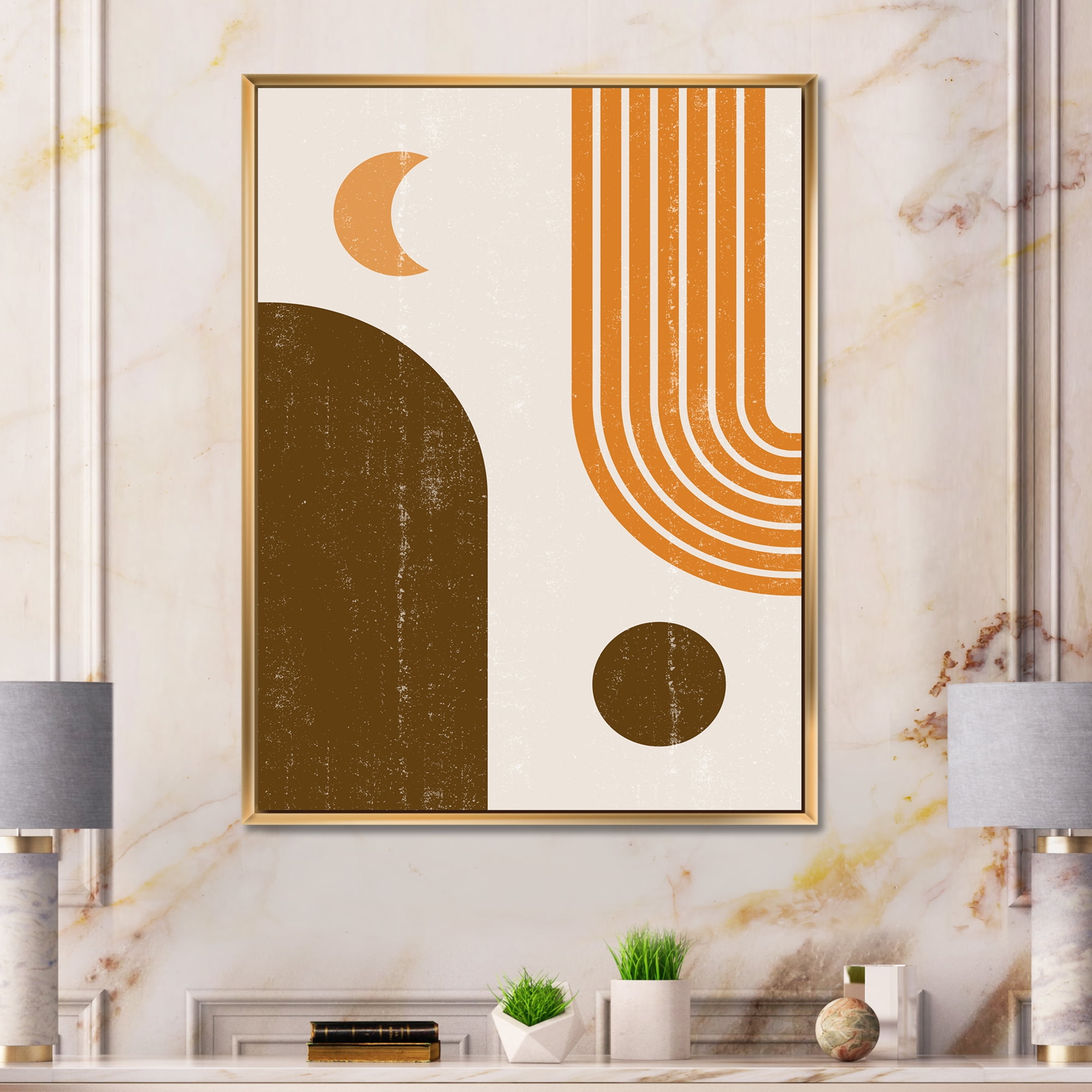 Designart 'Rainbow In Earth Tones Abstract Geometric Art' Modern Framed Canvas Wall Art Print
