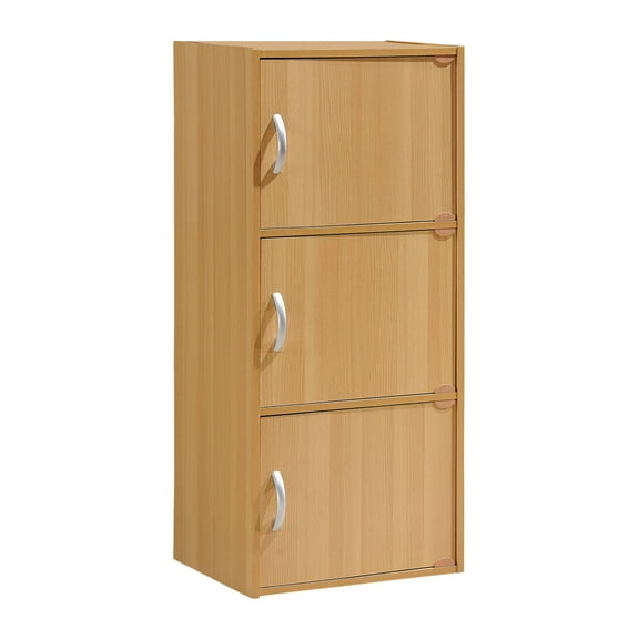 Hodedah 3-Shelf, 3-Door Multi-Purpose Bookcase Cabinet, Beech