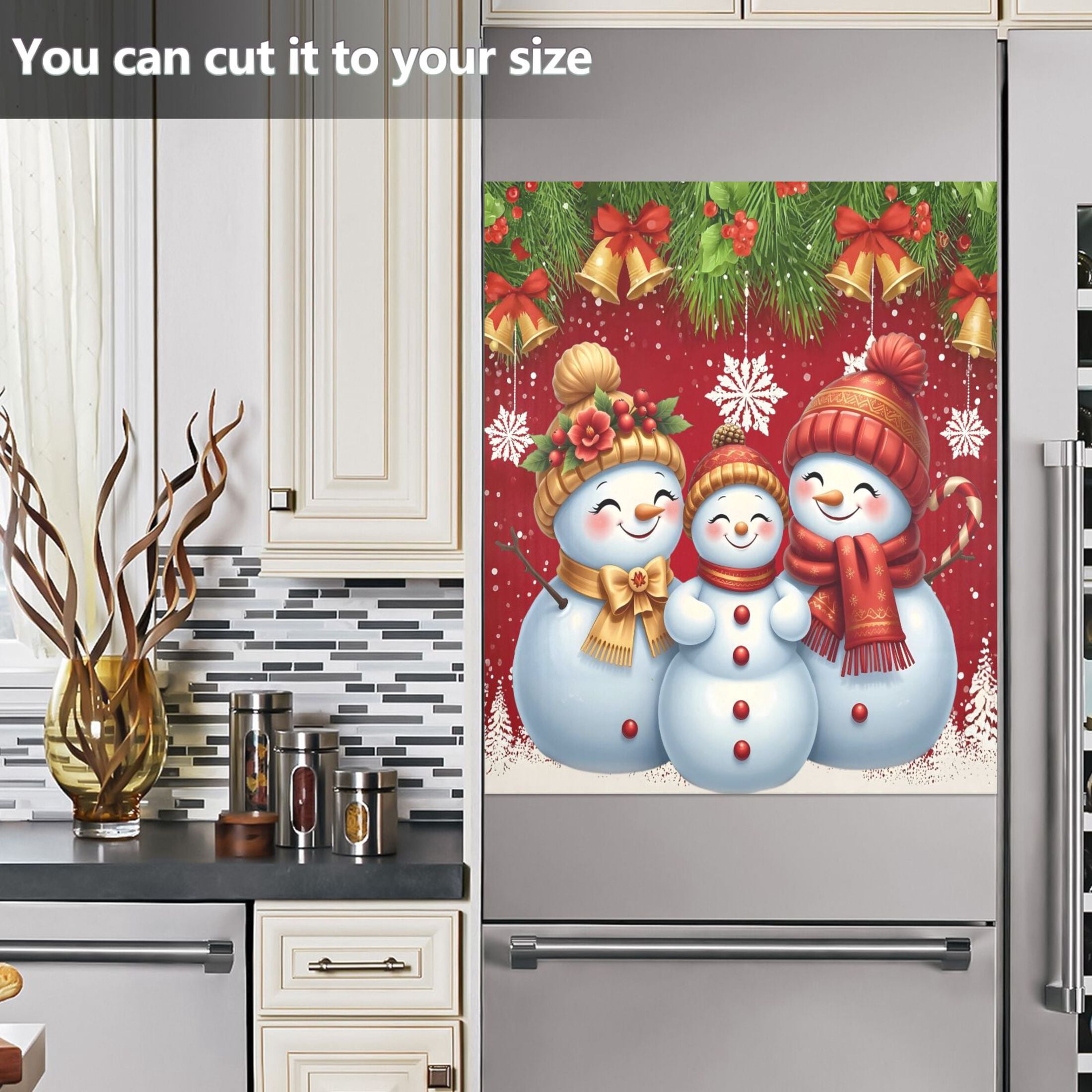 Ryvnso Christmas Snowman Bell Snowflake Dishwasher Magnetic Refrigerator Magnet Cover Kitchen Home Decorative 23"x26"
