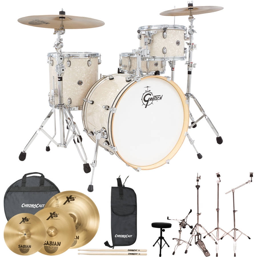 Gretsch Drums Jazz Catalina Club 4 Piece Drum Shell Pro Pack with Sabian  Performer Cymbal Set, ChromaCast Hardware and ChromaCast Accessories,  Vintage Marine Pearl (Box 3 of 3) 