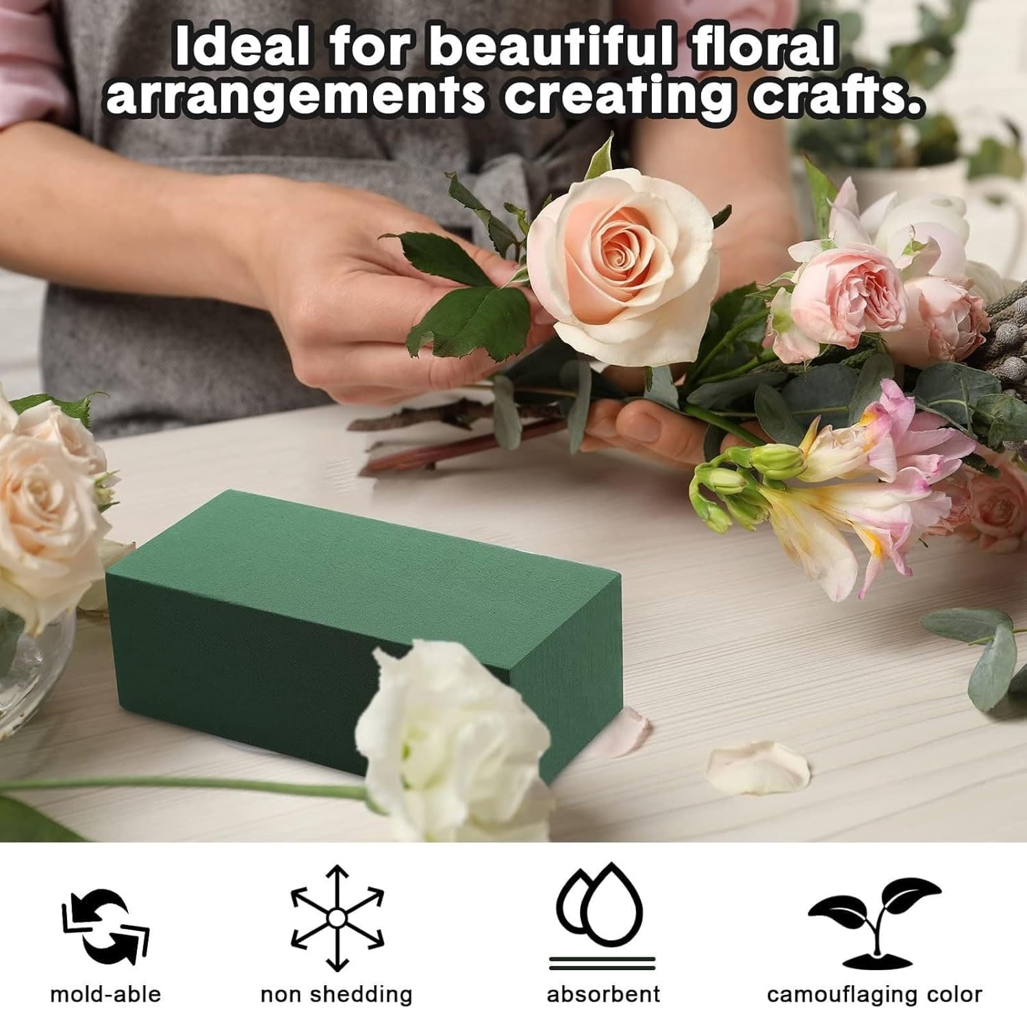 OFEFE 4 Pcs Wet Dry Flower Foam Blocks Florist Supplies,Vase Floral Foam Blocks,Artificial and Fresh Flower Arrangement Lightweight Absorbent,Green
